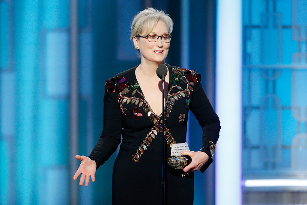 BEVERLY HILLS, CA - JANUARY 08: In this handout photo provided by NBCUniversal, Meryl Streep accepts  Cecil B. DeMille Award  during the 74th Annual Golden Globe Awards at The Beverly Hilton Hotel on January 8, 2017 in Beverly Hills, California. (Photo by Paul Drinkwater/NBCUniversal via Getty Images)