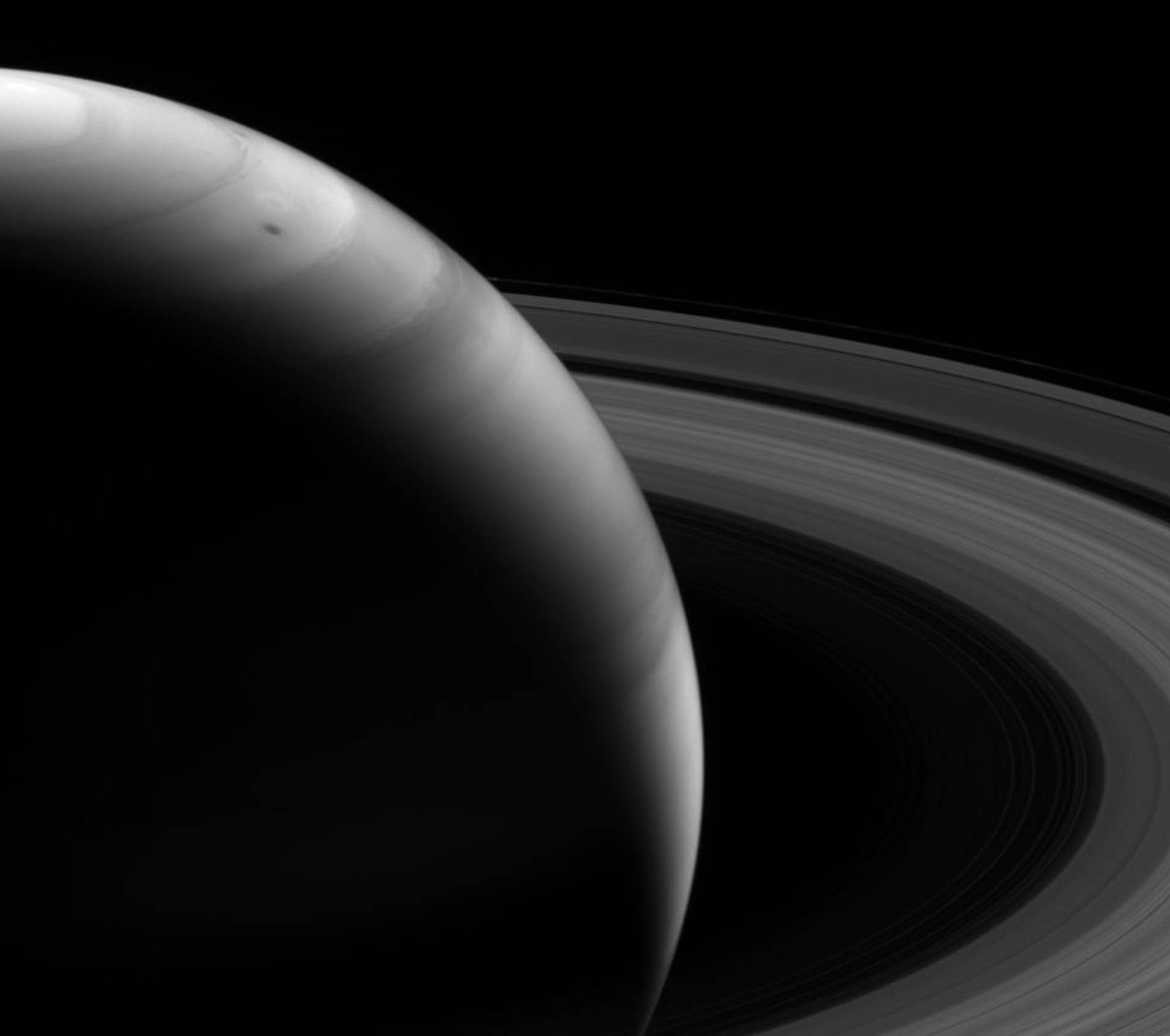 This NASA image obtained November 20, 2013, taken by the Cassini spacecraft shows a view that looks toward the sunlit side of the rings of Saturn from about 18 degrees above the ringplane. The image was taken with the Cassini spacecraft wide-angle camera on August 12, 2013 using a spectral filter sensitive to wavelengths of near-infrared light centered at 728 nanometers.The view was acquired at a distance of approximately 994,000 miles (1.6 million kilometers) from Saturn. Image scale is 57 miles (92 kilometers) per pixel. AFP PHOTO/NASA/HANDOUT
=RESTRICTED TO EDITORIAL USE-MANDATORY CREDIT "AFP PHOTO/NASA/JPL-Caltech/Space Science Institute" - NO MARKETING NO ADVETISING CAMPAIGNS-DISTRIBUTED AS A SERVICE TO CLIENTS= 
 / AFP PHOTO / NASA / HANDOUT
