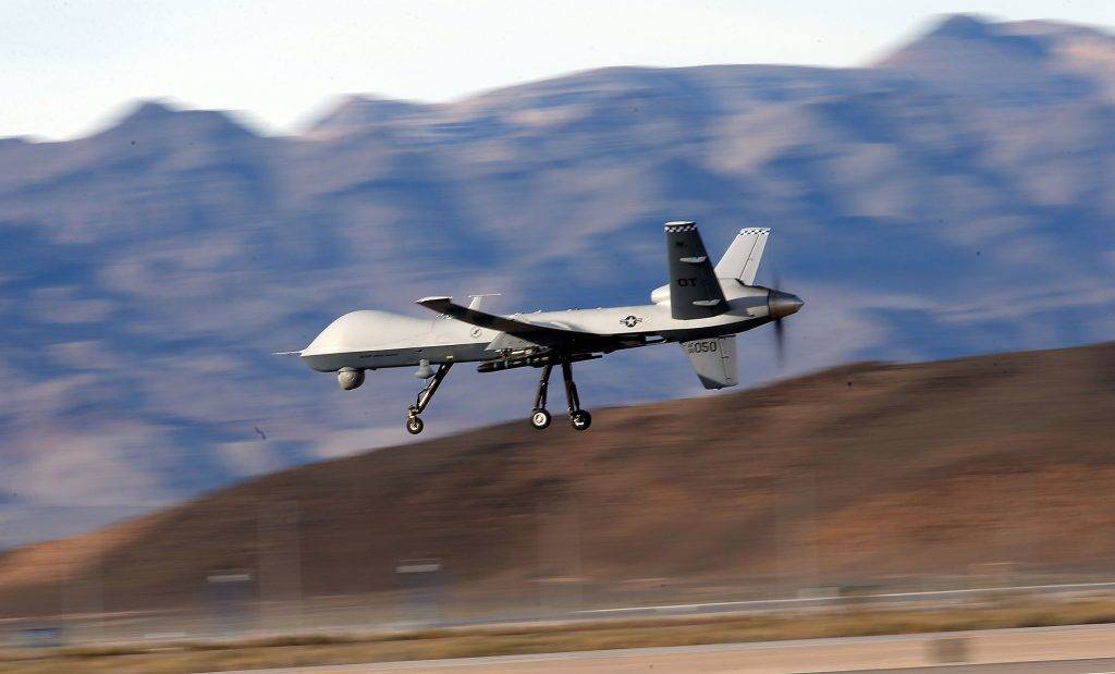 INDIAN SPRINGS, NV - NOVEMBER 17: (EDITORS NOTE: Image has been reviewed by the U.S. Military prior to transmission.) An MQ-9 Reaper remotely piloted aircraft (RPA) flies by during a training mission at Creech Air Force Base on November 17, 2015 in Indian Springs, Nevada. The Pentagon has plans to expand combat air patrols flights by remotely piloted aircraft by as much as 50 percent over the next few years to meet an increased need for surveillance, reconnaissance and lethal airstrikes in more areas around the world.   Isaac Brekken/Getty Images/AFP