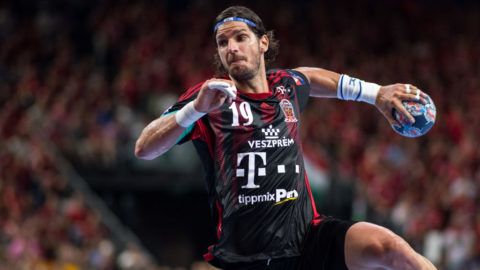 COLOGNE, GERMANY - JUNE 04: Laszlo Nagy of Veszprem throws the ball during the VELUX EHF FINAL4 3rd place match between Telekom Veszprem and FC Barcelona Lassa at Lanxess Arena on June 4, 2017 in Cologne, Germany. (Photo by Lukas Schulze/Getty Images)