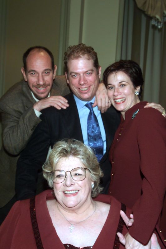 Singer Rosemary Clooney with her children Miguel Ferrer (back row left), Rafael Ferrrer (back row center), and Maria Ferrer-Murdock (back row right) backstage at Feinsteins at the Regency Hotel after opening night of Clooney's White Christmas Party show in New York, Monday, November 27, 2000 (Keith D. Bedford/ImageDirect)