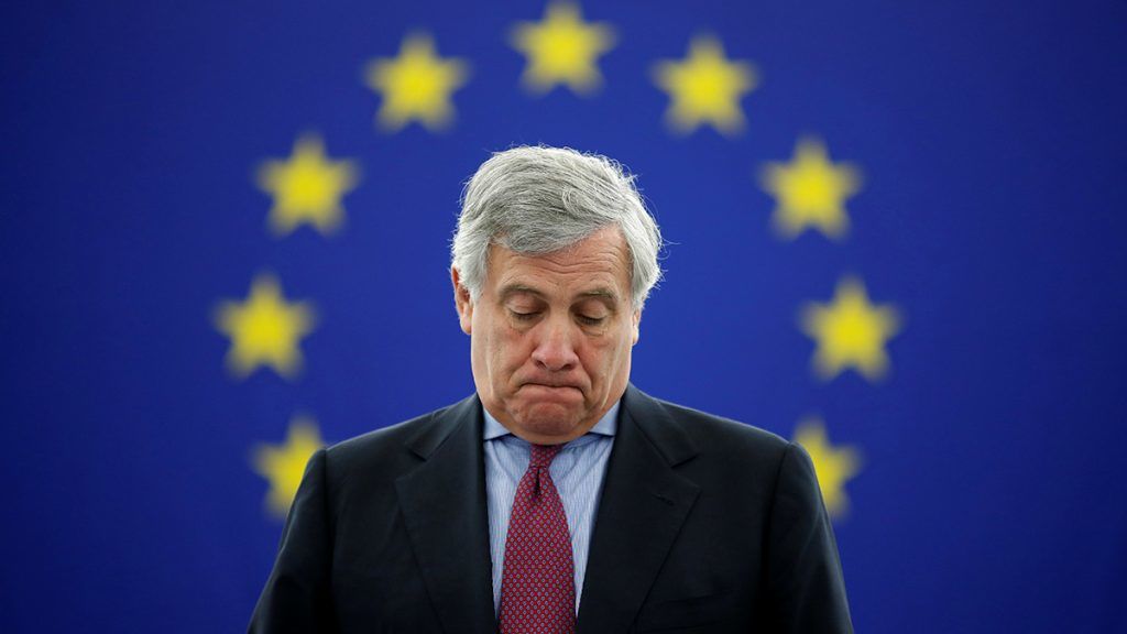 European Parliament's President Antonio Tajani arrives to attend a minute of silence in tribute to late Maltese journalist Daphne Caruana Galizia during a plenary session at the European Parliament in Strasbourg, France, October 24, 2017.  REUTERS/Christian Hartmann