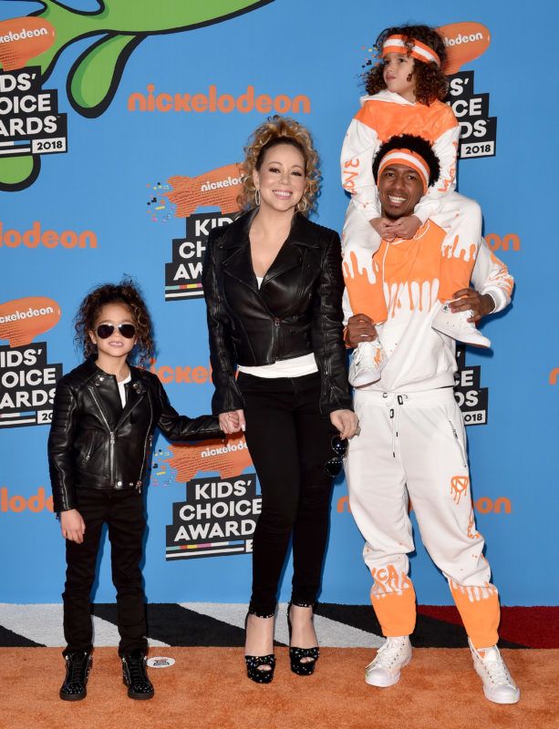 INGLEWOOD, CA - MARCH 24:  Singer Mariah Carey, Nick Cannon, daughter Monroe Cannon and son Moroccan Cannon attend Nickelodeon's 2018 Kids' Choice Awards at The Forum on March 24, 2018 in Inglewood, California.  (Photo by Axelle/Bauer-Griffin/FilmMagic)