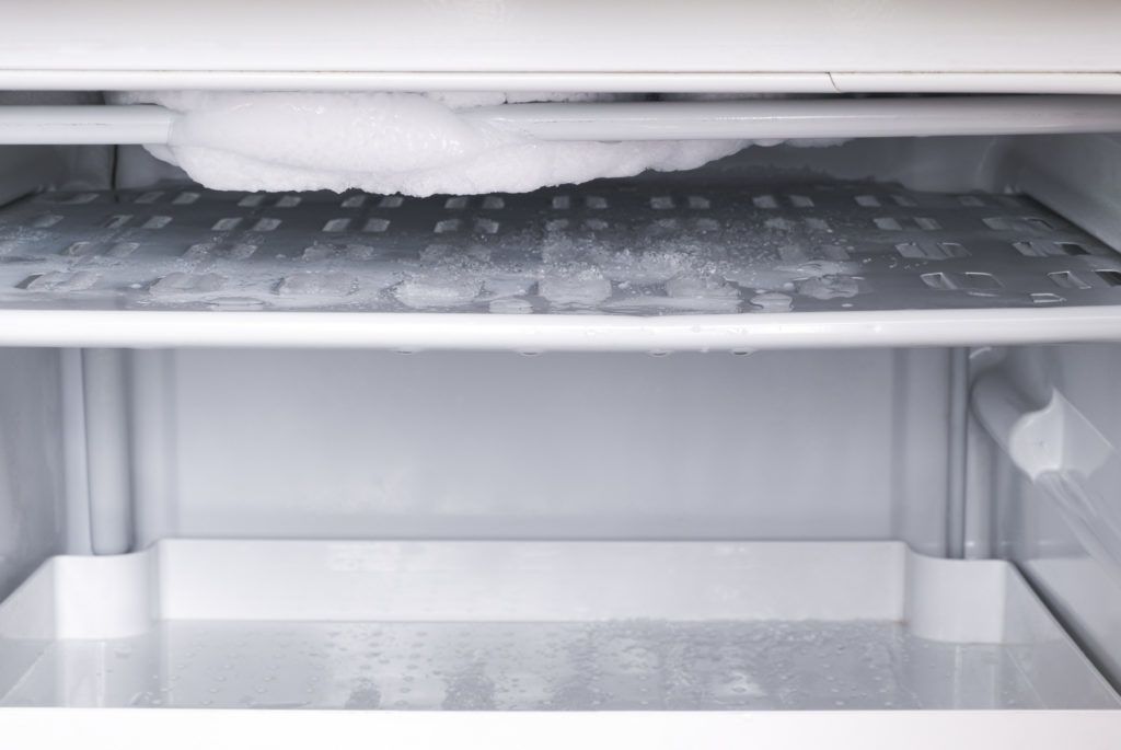 Ice in freezer. Close up.