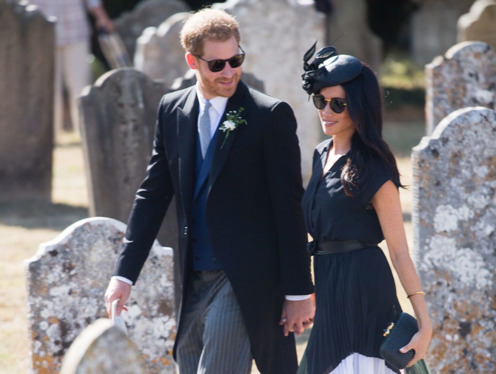 FRENSHAM, UNITED KINGDOM - AUGUST 04:  Prince Harry, Duke of Sussex and Meghan, Duchess of Sussex attends the wedding of Charlie Van Straubenzee on August 4, 2018 in Frensham, United Kingdom. Prince Harry attended the same prep school as Charlie van Straubenzee and have been good friends ever since.  (Photo by Samir Hussein/Samir Hussein/WireImage)