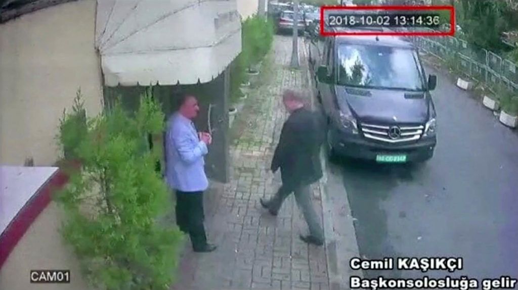 A still image taken from CCTV video and obtained by TRT World claims to show Saudi journalist Jamal Khashoggi as he arrives at Saudi Arabia's consulate in Istanbul, Turkey Oct. 2, 2018. Reuters TV/via REUTERS. ATTENTION EDITORS - THIS PICTURE WAS PROVIDED BY A THIRD PARTY. NO RESALES. NO ARCHIVES.