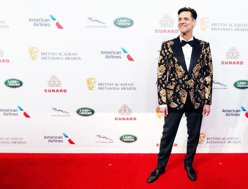 BEVERLY HILLS, CA - OCTOBER 26:  (Image was captured on the LG V40 ThinQ) Jim Carrey attends the 2018 British Academy Britannia Awards presented by Jaguar Land Rover and American Airlines at The Beverly Hilton Hotel on October 26, 2018 in Beverly Hills, California.  (Photo by Neilson Barnard/FilmMagic)