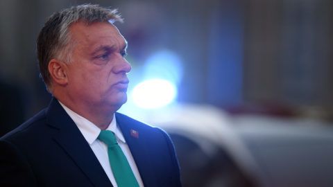 Hungarian Prime Minister Viktor Orban speaks to journalists as he arrives at the Felsenreitschule prior to their informal dinner as part of the EU Informal Summit of Heads of State or Government in Salzburg, Austria on September 19, 2018. / AFP PHOTO / Christof STACHE