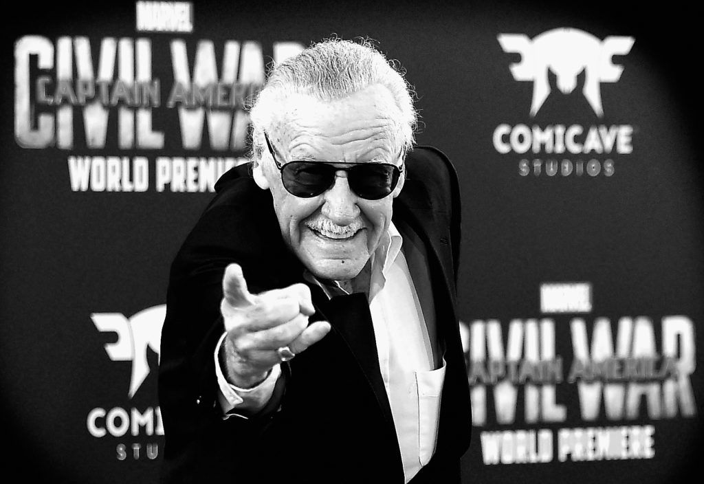 LOS ANGELES, CALIFORNIA - APRIL 12: (EDITORS NOTE: Image Converted from color to Black and White.) Stan Lee attends the premiere of Marvel's 'Captain America: Civil War' at Dolby Theatre on April 12, 2016 in Los Angeles, California.   Frazer Harrison/Getty Images/AFP