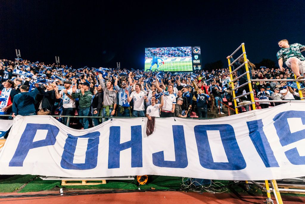 Finland's fans after Finland won the UEFA Nations League football match between Finland and Hungary at the Tampere Stadion in Tampere, Finland on 9 September 2018. (Photo by Antti Yrjonen/NurPhoto via Getty Images)