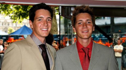 LONDON - JULY 21:  (UK TABLOID NEWSPAPERS OUT) Actors James and Oliver Phelps arrive at the European film premiere of 'The Dark Knight' at the Odeon Leicester Square on July 21, 2008 in London, England.  (Photo by Gareth Davies/Getty Images)