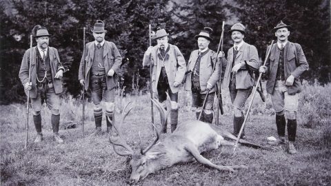 Emperor Franz Joseph I at hunting in Mitterweissenbach (Bad Ischl). 1912. Photograph by Josef Pollansch?tz / Ebensee. (Photo by Austrian Archives/Imagno/Getty Images)