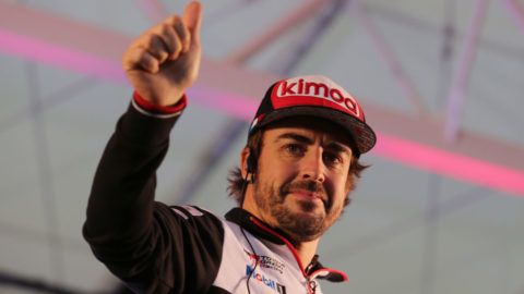 FUJI, JAPAN - OCTOBER 13: Fernando Alonso of Spain and Toyota Gazoo Racing on stage with fans at Fuji International Speedway on October 13, 2018 in Fuji, Japan. (Photo by James Moy Photography/Getty Images)
