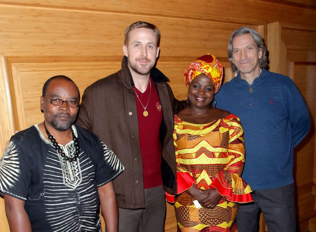 WEST HOLLYWOOD, CALIFORNIA - DECEMBER 10: (L-R) Fidel Bafilemba, Ryan Gosling, Chouchou Namegabe and John Prendergast attend the discussion and signing for 'Congo Stories' at The West Hollywood Library on December 10, 2018 in West Hollywood, California. (Photo by Tibrina Hobson/Getty Images for APA)