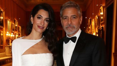 LONDON, ENGLAND - MARCH 12: Amal Clooney and George Clooney attend a dinner to celebrate The Prince's Trust, hosted by Prince Charles, Prince of Wales at Buckingham Palace on March 12, 2019 in London, England. The Prince of Wales, President, The Prince’s Trust Group hosted a  dinner for donors, supporters and ambassadors of Prince’s Trust International. (Photo by Chris Jackson - WPA Pool/Getty Images)