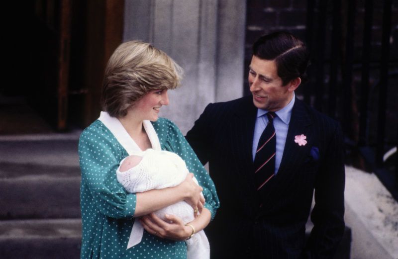 LONDON - JUNE 22:  New born Prince William with Diana, Princess of Wales and Prince Charles leave St. Mary's hospital on June 22, 1982 in Paddington, London, England,. He was born in the Lindo Wing of the hospital on June 21. (Photo by David Levenson/Getty Images)