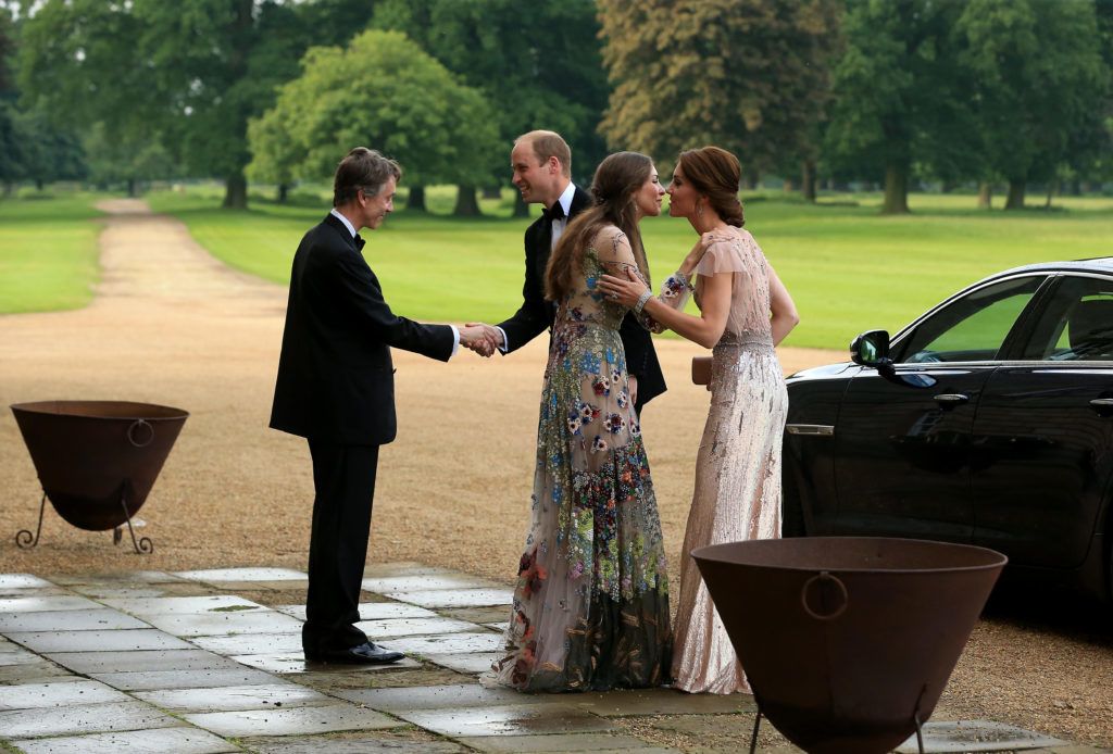 KING'S LYNN, ENGLAND - JUNE 22:  HRH Prince William and Catherine, Duchess of Cambridge are greeted by David Cholmondeley, Marquess of Cholmondeley and Rose Cholmondeley, the Marchioness of Cholmondeley as they attend a gala dinner in support of East Anglia's Children's Hospices' nook appeal at Houghton Hall on June 22, 2016 in King's Lynn, England. (Photo by Stephen Pond/Getty Images)