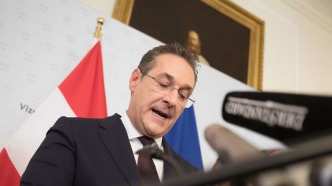Austria's Vice-Chancellor and chairman of the Freedom Party FPOe Heinz-Christian Strache gives a press conference in Vienna on May 18, 2019 after the publication of the "Ibiza - Video" regarding Strache. - Austria's Vice-Chancellor and chairman of the Freedom Party FPOe Heinz-Christian Strache resigns over video scandal. (Photo by ALEX HALADA / various sources / AFP)