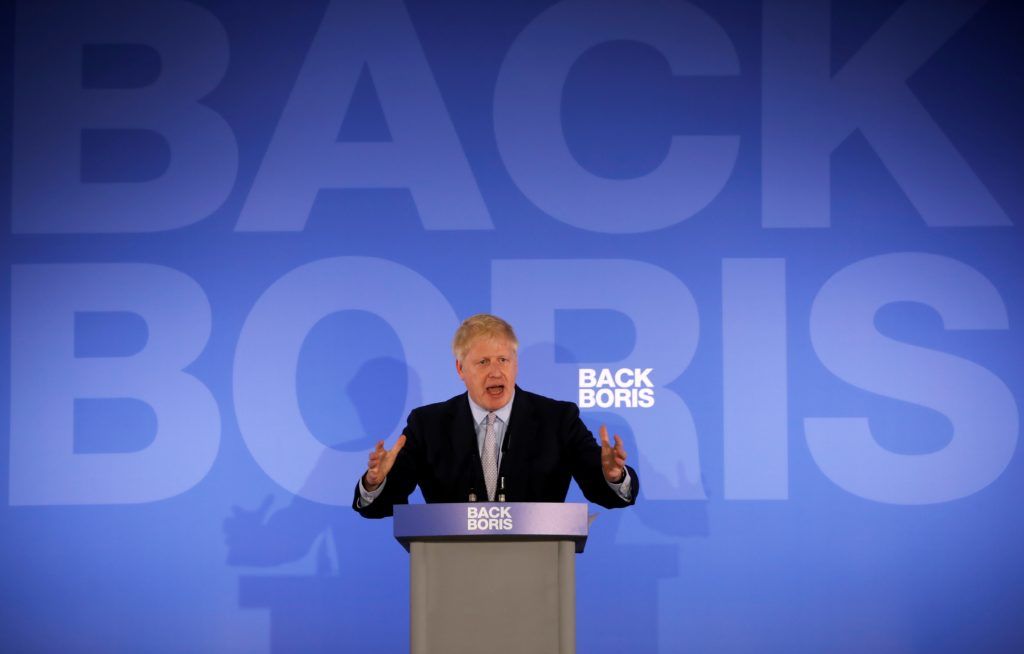 Conservative MP Boris Johnson speaks during his Conservative Party leadership campaign launch in London on June 12, 2019. - Boris Johnson launches his campaign Wednesday to replace Theresa May as Britain's next leader, as lawmakers moved to stop him and other hardliners from delivering a "no deal" Brexit. (Photo by Tolga AKMEN / AFP)