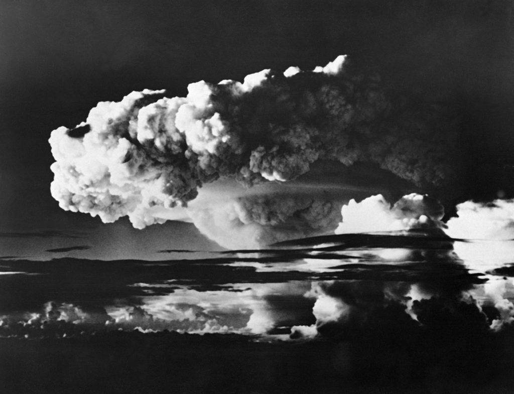 Picture taken on November 01, 1952 of the explosion of the american first H bomb, in the Enewetok Atoll, in the Marshall Islands. (Photo by - / AFP)