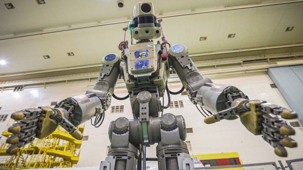 5981428 26.07.2019 In this handout photo released by Centre for operation of space ground based infrastructure (TsENKI), the anthropomorphic Skybot F-850 robot FEDOR is pictured during its preparation for the Soyuz MS-14 space ship launch. Russia's Soyuz-2.1a booster rocket carrying the Soyuz MS-14 space ship with Skybot F-850 robot FEDOR aboard has blasted off to the International Space Station (ISS) from the launch pad at the Baikonur cosmodrome. Editorial use only, no archive, no commercial use. Centre of operation of objects of ground space infrastructure