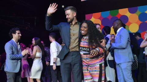 BOSTON, MA - MAY 10:  Alex Lacamoire, Justin Timberlake and Missy Elliott onstage at the annual Berklee College of Music Commencement concert at Agganis Arena at Boston University on May 10, 2019 in Boston, Massachusetts. Missy Elliott, Alex Lacamoire, and Justin Timberlake will receive honorary doctorates at the Berklee commencement.  (Photo by Paul Marotta/Getty Images for Berklee)